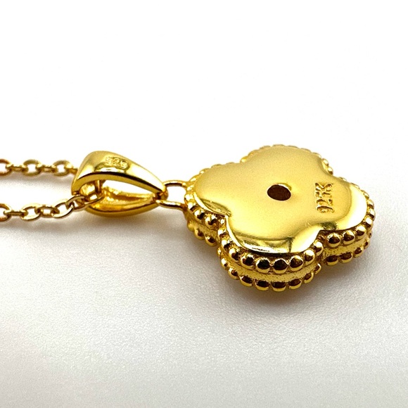 18K Gold Plated Over 925 Sterling Silver Luxury Mother of Pearl Clover Necklace - Picture 6 of 10